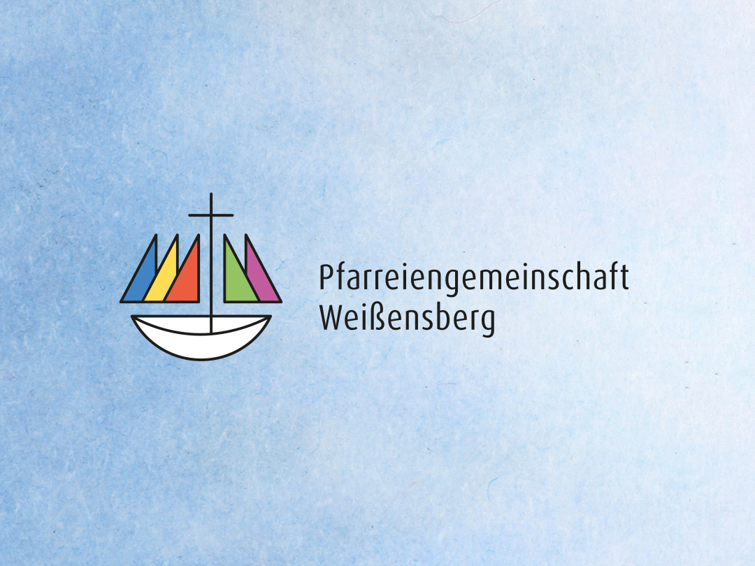 Logo der Pfarreiengemeinschaft Weißensberg auf blauem Grund